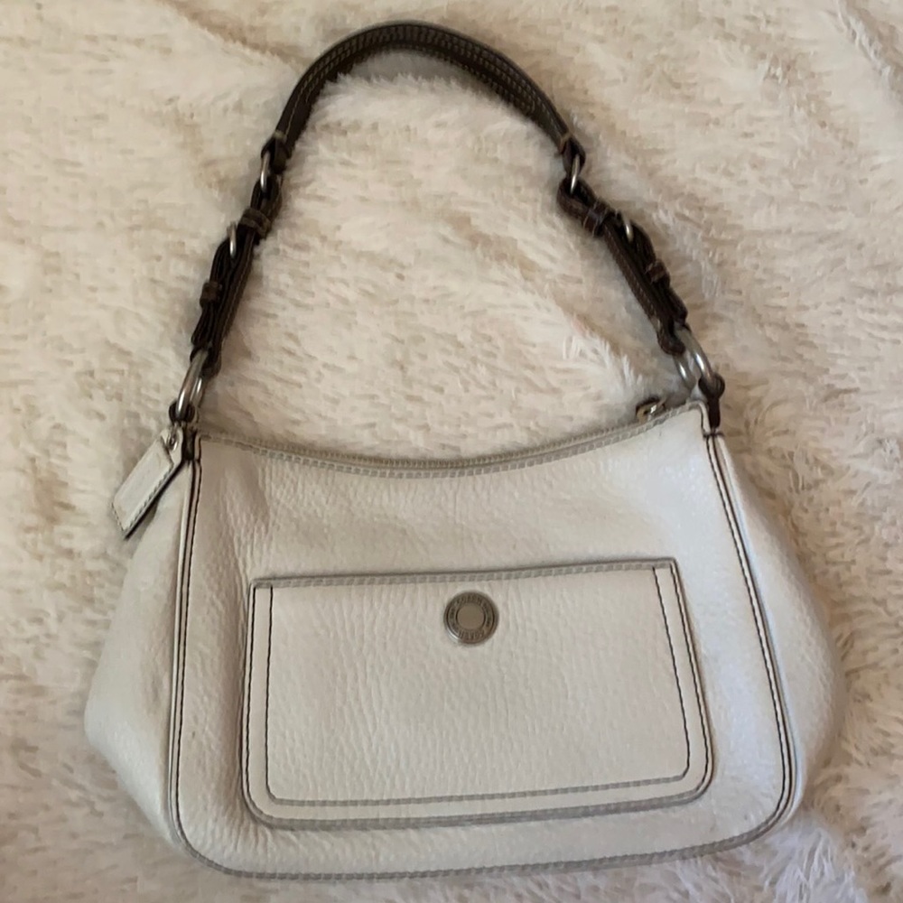 White leather coach purse